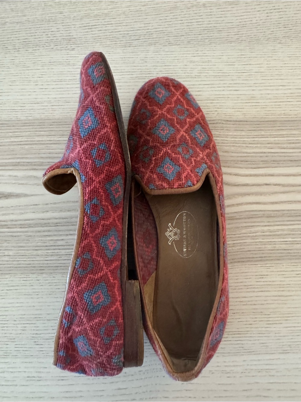 Stubbs and Wooten Red and Blue Patterned Slip-On Flats, 9.5